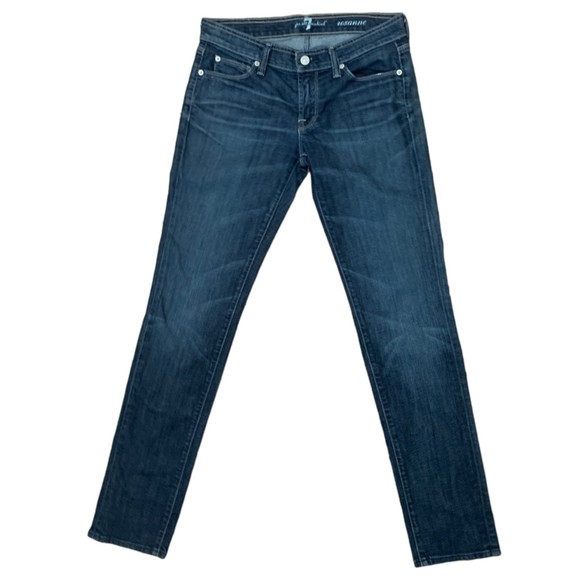 7 For All Mankind Women's Roxanne Mid Rise Straight Jeans Size 26 Medium Wash - Picture 1 of 9
